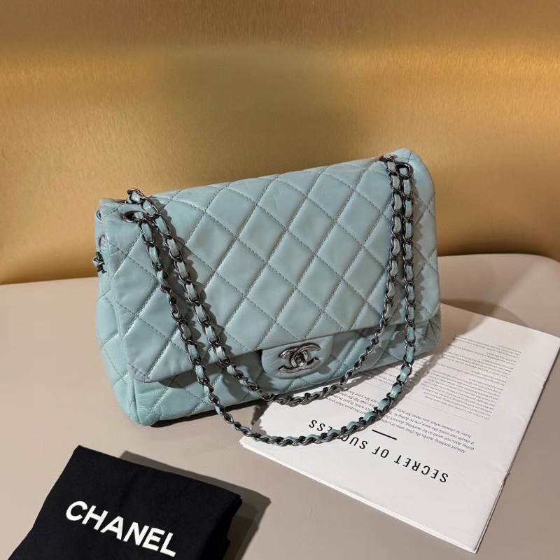 Chanel 湖藍色 油蠟皮 Jumbo 銀扣 CF 30.5*20*11 98新配件塵袋-1