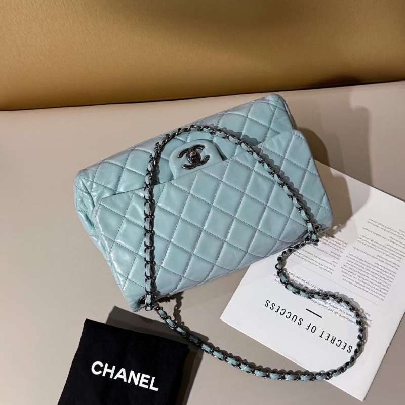 Chanel 湖藍色 油蠟皮 Jumbo 銀扣 CF 30.5*20*11 98新配件塵袋-3