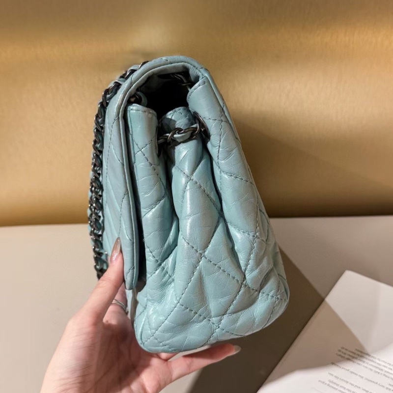 Chanel 湖藍色 油蠟皮 Jumbo 銀扣 CF 30.5*20*11 98新配件塵袋-4
