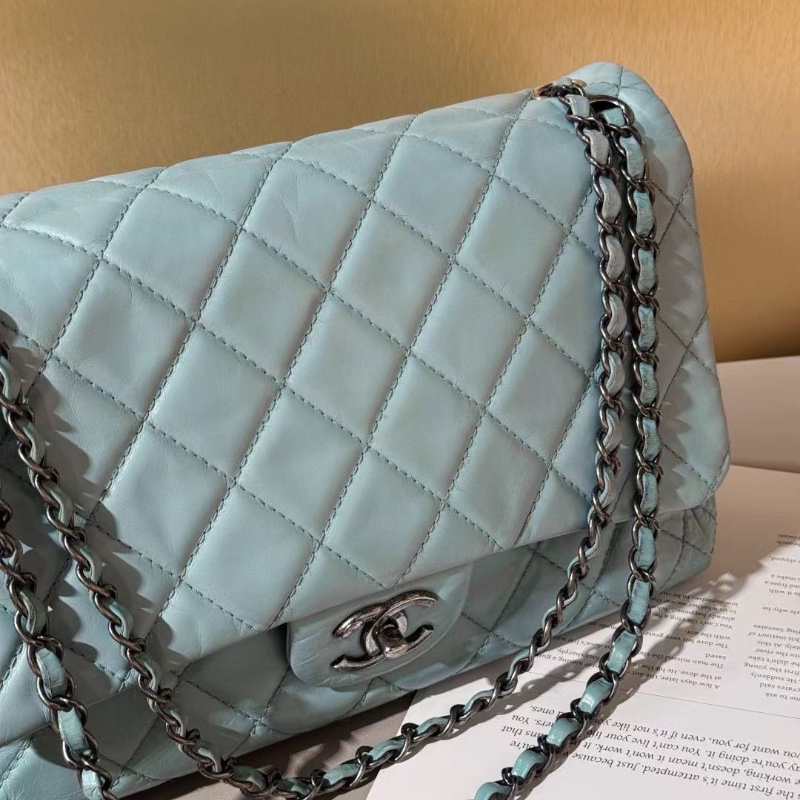 Chanel 湖藍色 油蠟皮 Jumbo 銀扣 CF 30.5*20*11 98新配件塵袋-5