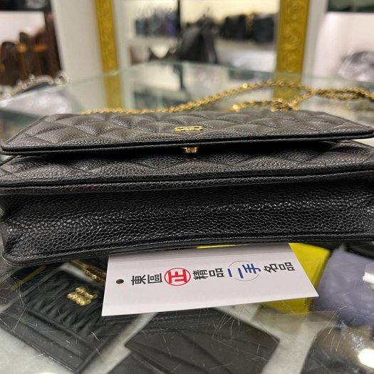 東區正精品㊣CHANEL AP0250 WOC 香奈兒黑色荔枝皮牛皮金鍊金字肩背包晚宴包斜背包 RZ6340-3