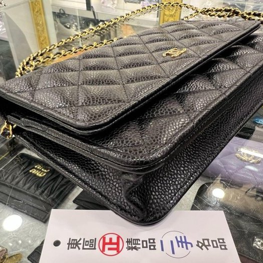 東區正精品㊣CHANEL AP0250 WOC 香奈兒黑色荔枝皮牛皮金鍊金字肩背包晚宴包斜背包 RZ6340-6