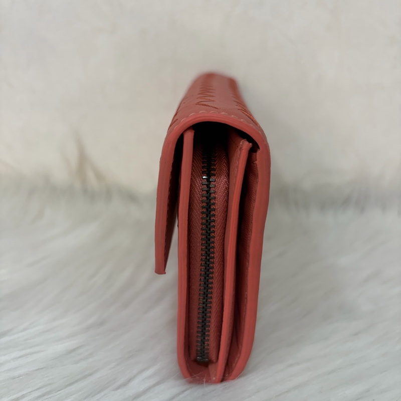 BOTTEGA VENETA BV 粉橘 編織 小羊皮 釦式 發財 長夾-3