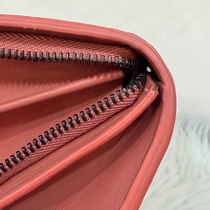 BOTTEGA VENETA BV 粉橘 編織 小羊皮 釦式 發財 長夾-20