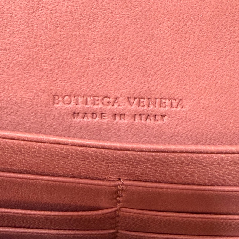 BOTTEGA VENETA BV 粉橘 編織 小羊皮 釦式 發財 長夾-30