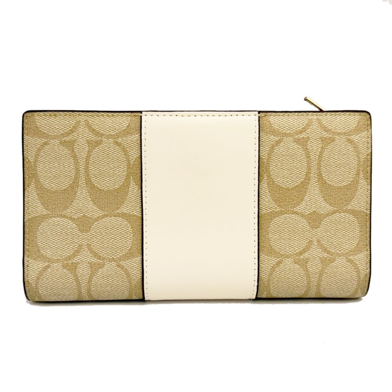 [全新]COACH C LOGO雙開多卡夾拉鍊零錢袋長夾(米白)-2