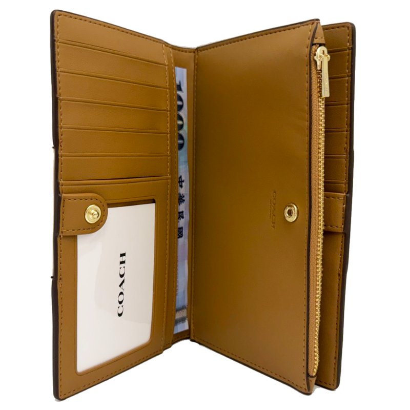 [全新]COACH C LOGO雙開多卡夾拉鍊零錢袋長夾(米白)-4