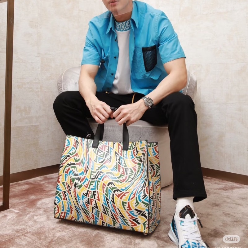 FENDI FF彩色印花 Tote包購物袋手袋肩背包43*19*38  99新配件塵袋-1