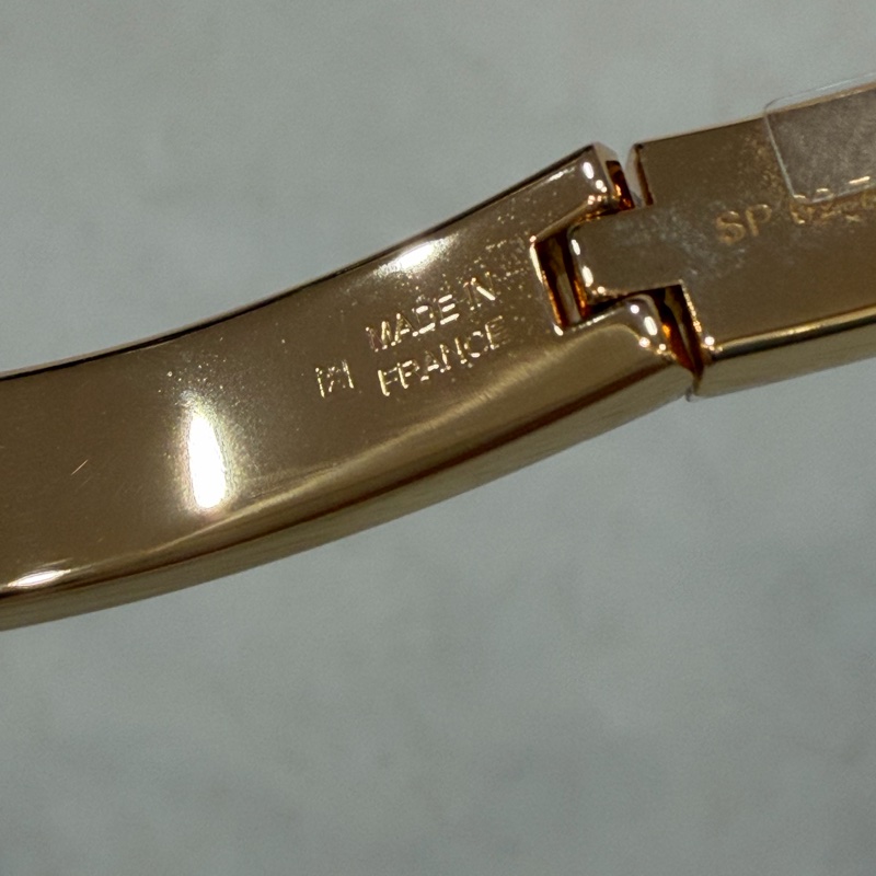 HERMES 玫瑰金色 煙燻玫瑰粉琺瑯 美人粉 窄版單色琺瑯手環 釦頭 手環 手鐲-13