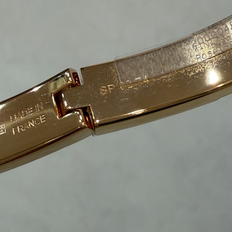 HERMES 玫瑰金色 煙燻玫瑰粉琺瑯 美人粉 窄版單色琺瑯手環 釦頭 手環 手鐲-14