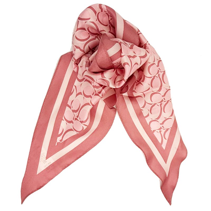 [全新]COACH C LOGO 100%蠶絲三角絲巾領巾(粉)-0