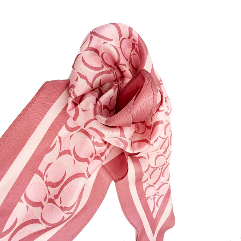 [全新]COACH C LOGO 100%蠶絲三角絲巾領巾(粉)-1