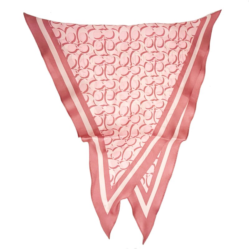 [全新]COACH C LOGO 100%蠶絲三角絲巾領巾(粉)-2