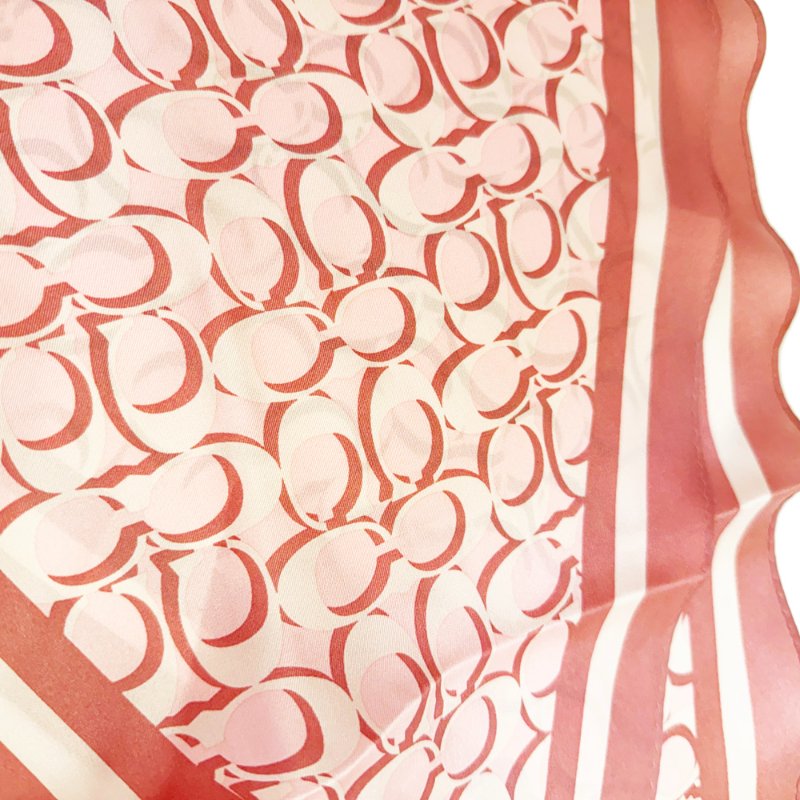 [全新]COACH C LOGO 100%蠶絲三角絲巾領巾(粉)-3