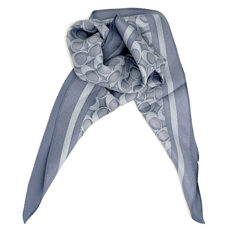 [全新]COACH C LOGO 100%蠶絲三角絲巾領巾(藍)-0