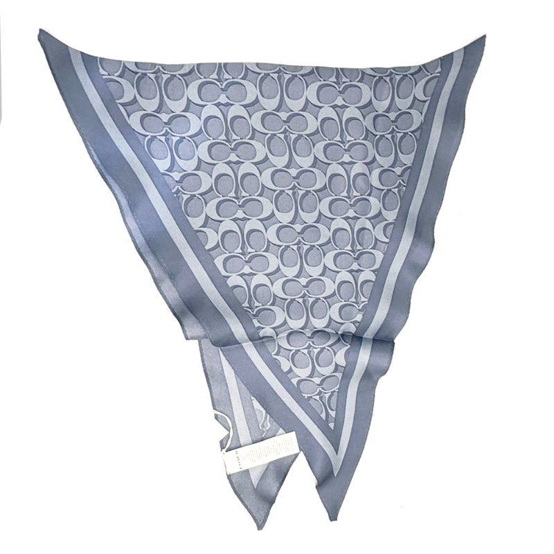 [全新]COACH C LOGO 100%蠶絲三角絲巾領巾(藍)-2