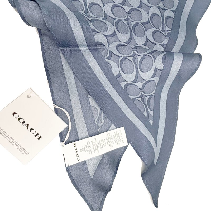 [全新]COACH C LOGO 100%蠶絲三角絲巾領巾(藍)-3