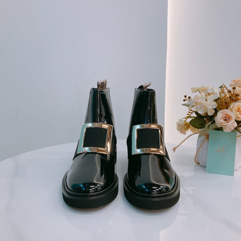 MS0610 Roger Vivier 羅傑 維維亞  皮革 切爾西靴 踝靴 黑色 金扣 Chelsea Viv' Ankle Boot Size 38 Patent Calfskin Black x GHW-1