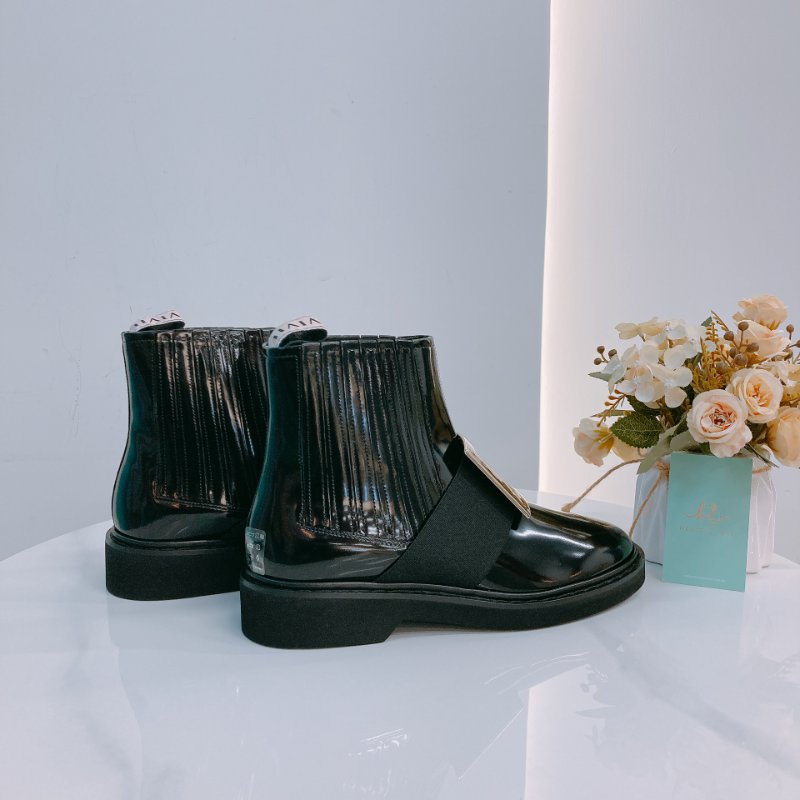 MS0610 Roger Vivier 羅傑 維維亞  皮革 切爾西靴 踝靴 黑色 金扣 Chelsea Viv' Ankle Boot Size 38 Patent Calfskin Black x GHW-3