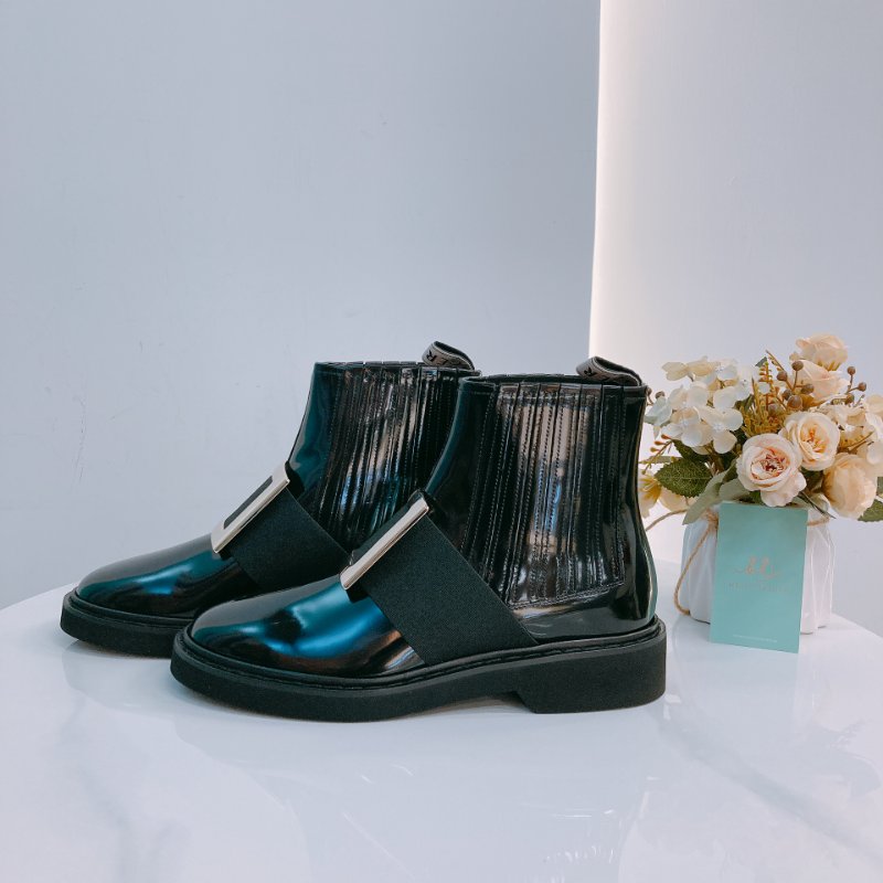 MS0610 Roger Vivier 羅傑 維維亞  皮革 切爾西靴 踝靴 黑色 金扣 Chelsea Viv' Ankle Boot Size 38 Patent Calfskin Black x GHW-4