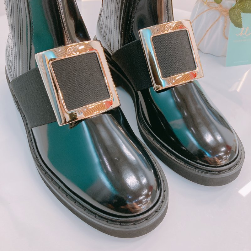 MS0610 Roger Vivier 羅傑 維維亞  皮革 切爾西靴 踝靴 黑色 金扣 Chelsea Viv' Ankle Boot Size 38 Patent Calfskin Black x GHW-8