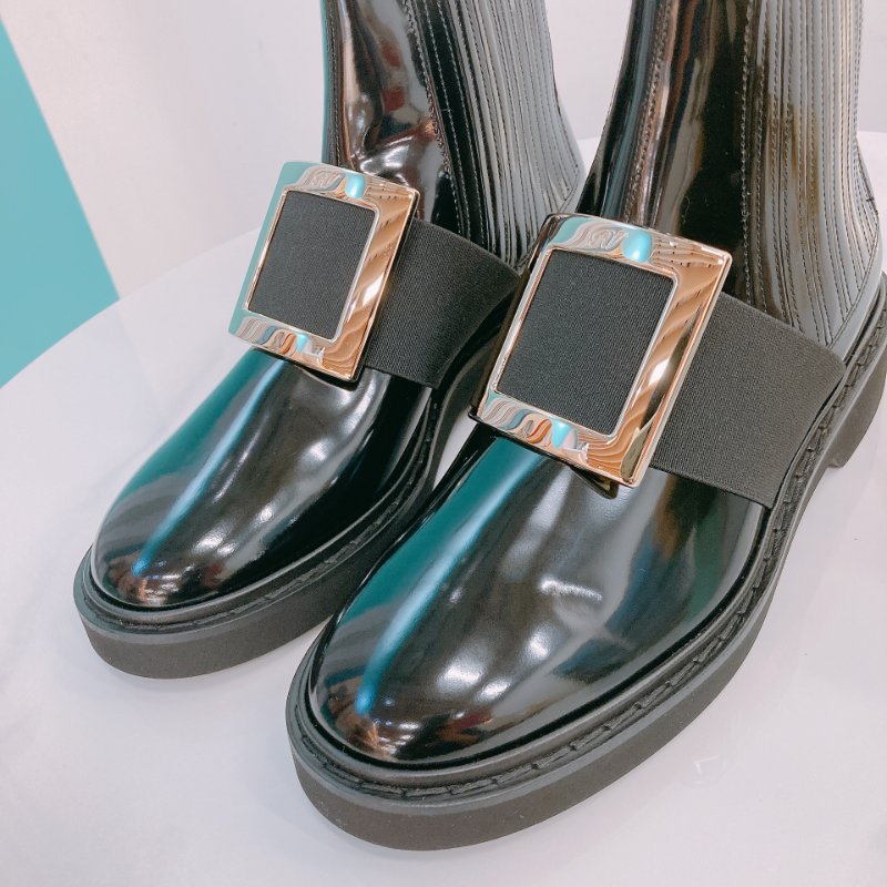 MS0610 Roger Vivier 羅傑 維維亞  皮革 切爾西靴 踝靴 黑色 金扣 Chelsea Viv' Ankle Boot Size 38 Patent Calfskin Black x GHW-9