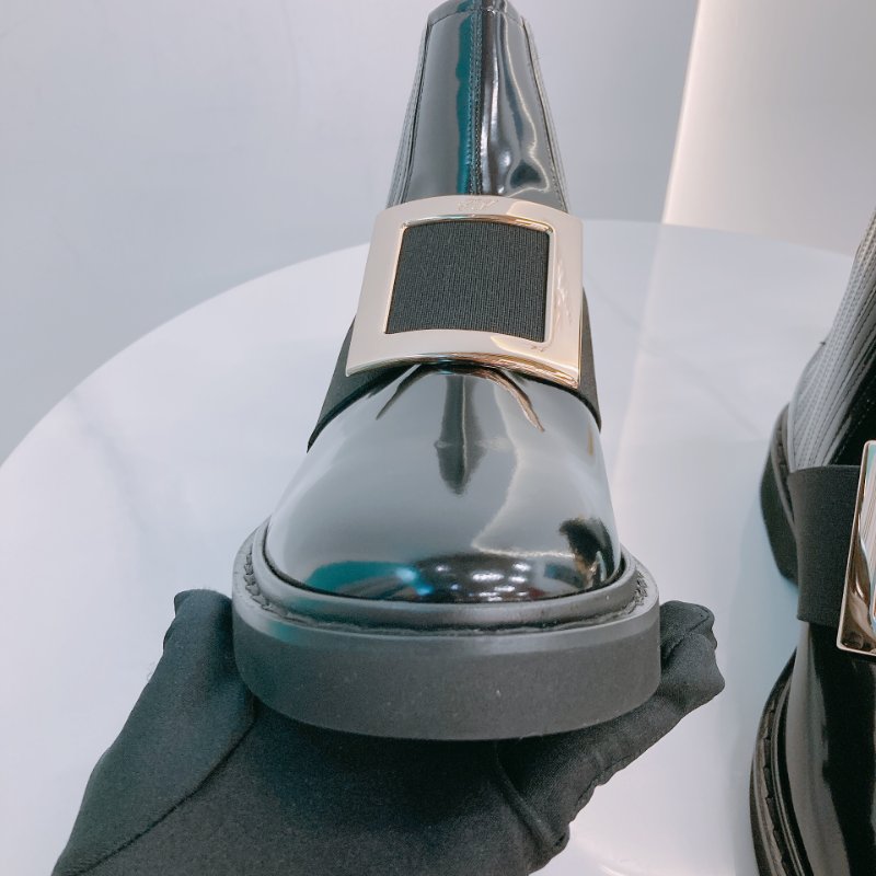 MS0610 Roger Vivier 羅傑 維維亞  皮革 切爾西靴 踝靴 黑色 金扣 Chelsea Viv' Ankle Boot Size 38 Patent Calfskin Black x GHW-16