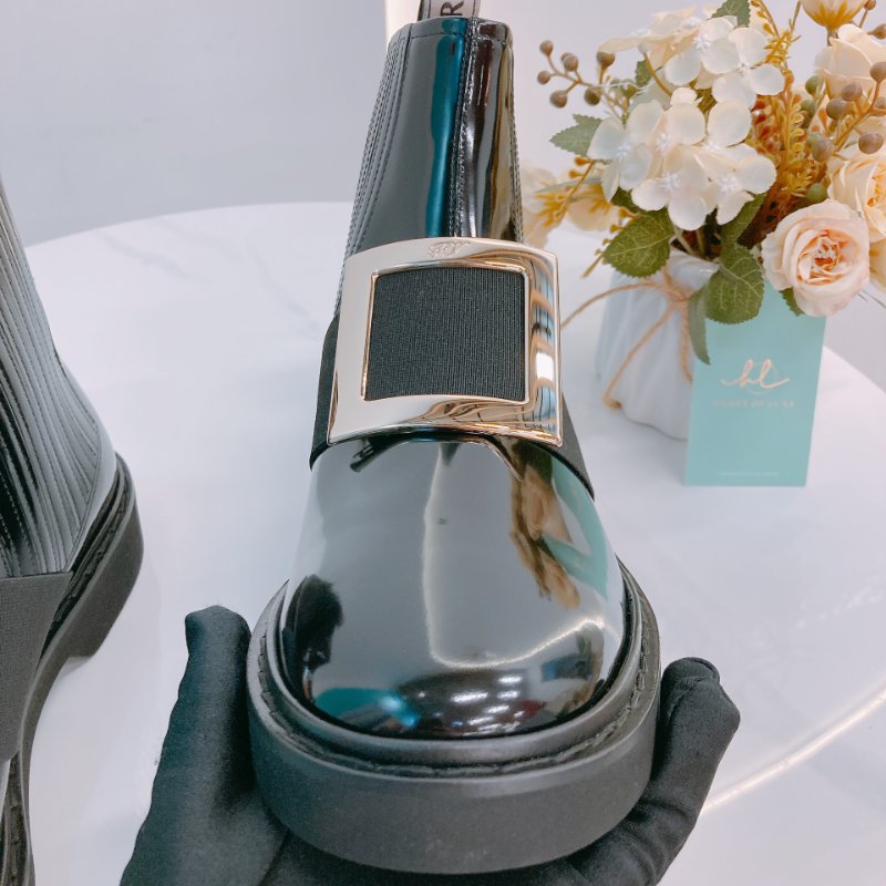 MS0610 Roger Vivier 羅傑 維維亞  皮革 切爾西靴 踝靴 黑色 金扣 Chelsea Viv' Ankle Boot Size 38 Patent Calfskin Black x GHW-17