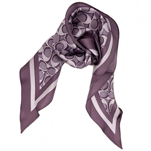 [全新]COACH 經典LOGO 100%蠶絲三角絲巾領巾(紫)-0