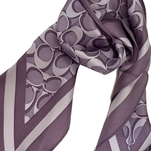 [全新]COACH 經典LOGO 100%蠶絲三角絲巾領巾(紫)-1