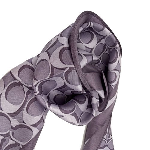 [全新]COACH 經典LOGO 100%蠶絲三角絲巾領巾(紫)-2