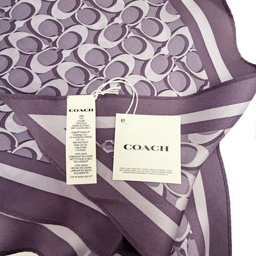 [全新]COACH 經典LOGO 100%蠶絲三角絲巾領巾(紫)-4