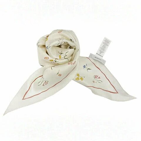 [全新]COACH 經典LOGO花卉100%蠶絲三角絲巾領巾(花卉/米白)