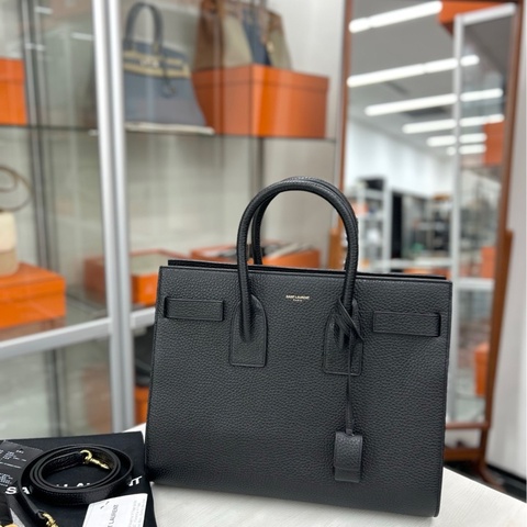 【99新】 YSL 黑金荔紋牛皮中號手袋