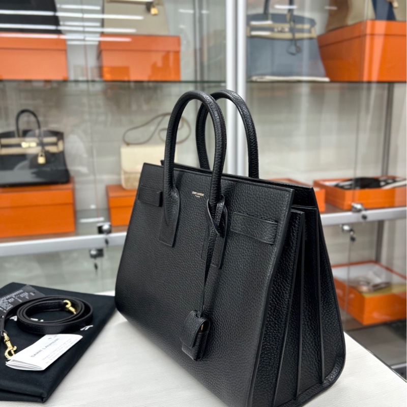 【99新】 YSL 黑金荔紋牛皮中號手袋-3