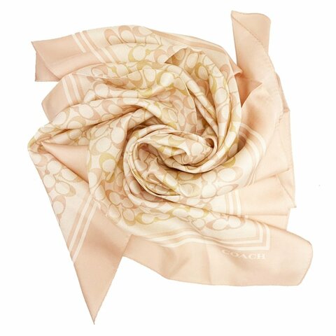 [全新]COACH C LOGO 100%蠶絲絲巾方巾頭巾領巾圍巾(彩色/粉)