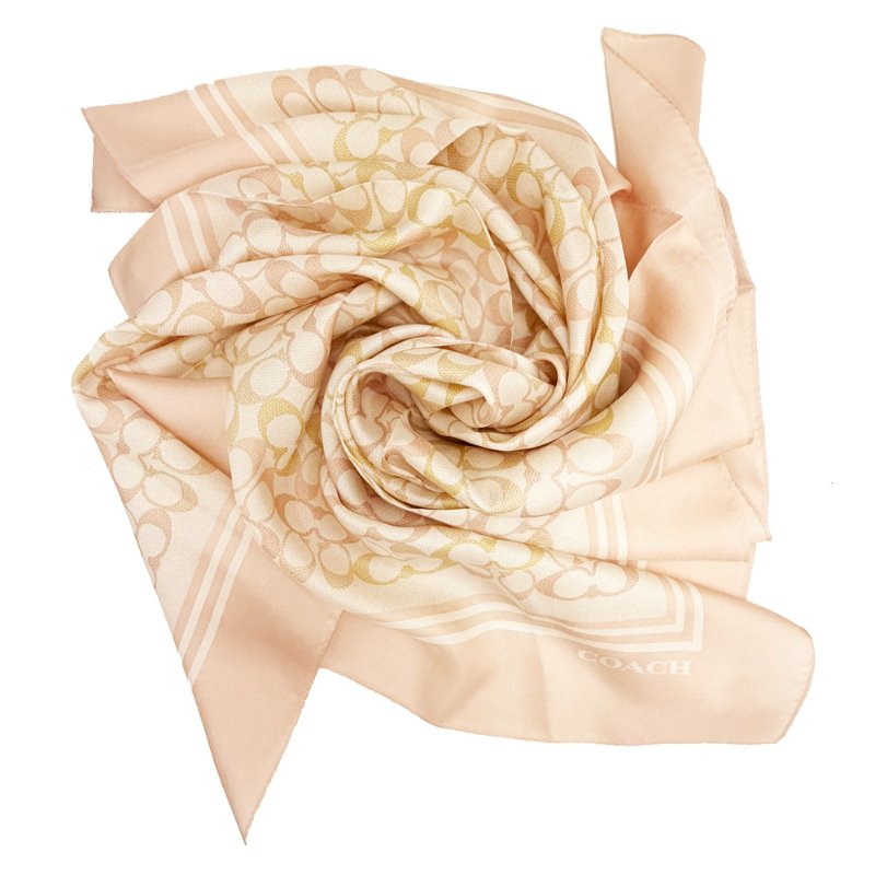 [全新]COACH C LOGO 100%蠶絲絲巾方巾頭巾領巾圍巾(彩色/粉)-0