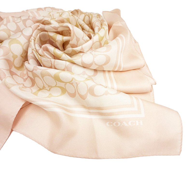 [全新]COACH C LOGO 100%蠶絲絲巾方巾頭巾領巾圍巾(彩色/粉)-1