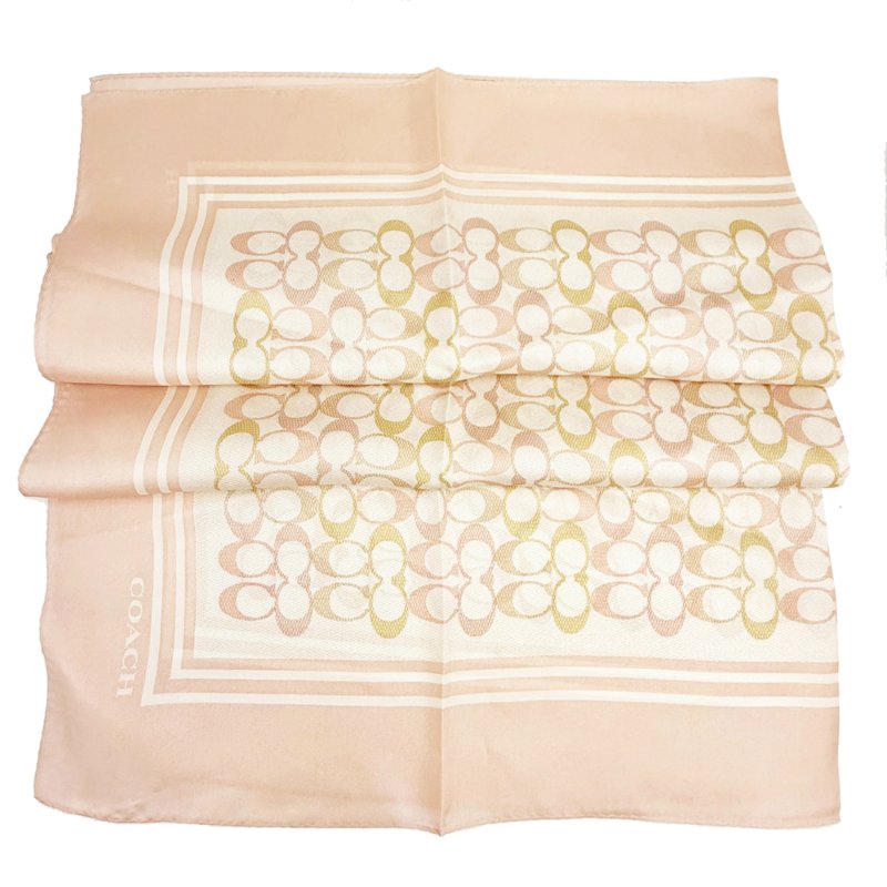 [全新]COACH C LOGO 100%蠶絲絲巾方巾頭巾領巾圍巾(彩色/粉)-2