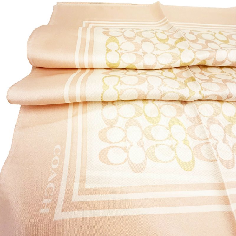 [全新]COACH C LOGO 100%蠶絲絲巾方巾頭巾領巾圍巾(彩色/粉)-3