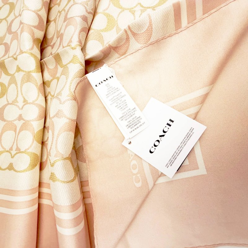 [全新]COACH C LOGO 100%蠶絲絲巾方巾頭巾領巾圍巾(彩色/粉)-4