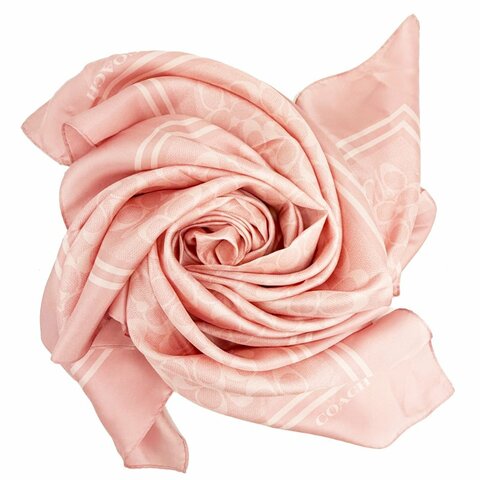 [全新]COACH C LOGO 100%蠶絲絲巾方巾頭巾領巾圍巾(粉)