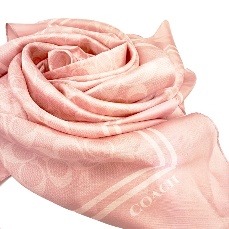 [全新]COACH C LOGO 100%蠶絲絲巾方巾頭巾領巾圍巾(粉)-1