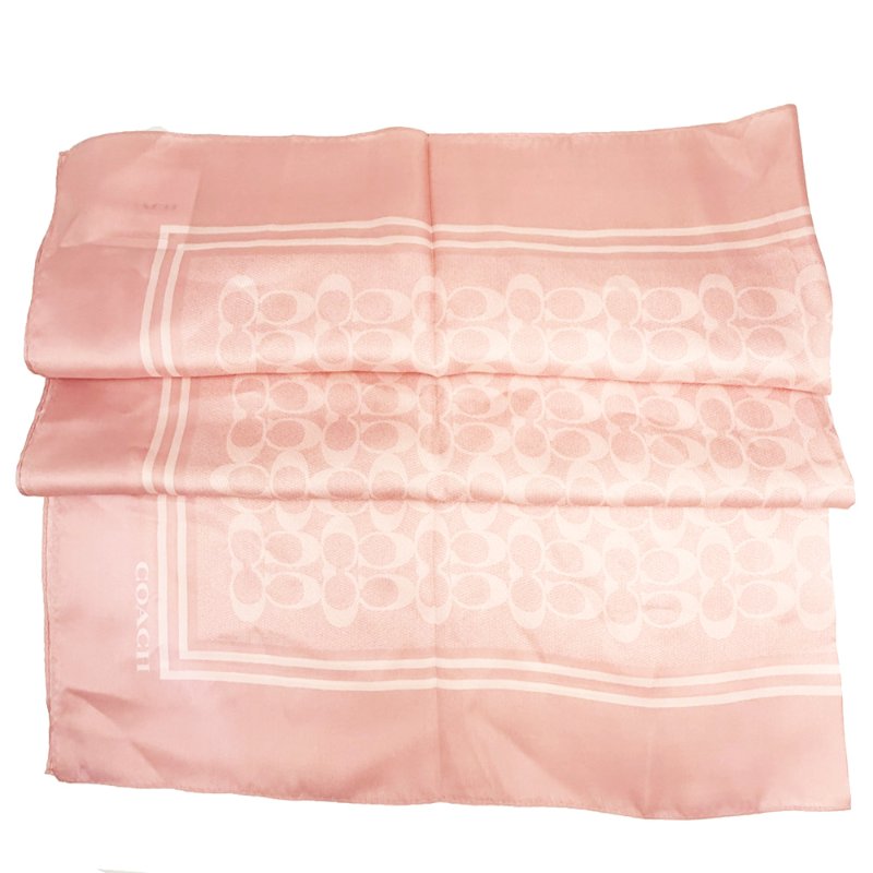 [全新]COACH C LOGO 100%蠶絲絲巾方巾頭巾領巾圍巾(粉)-2