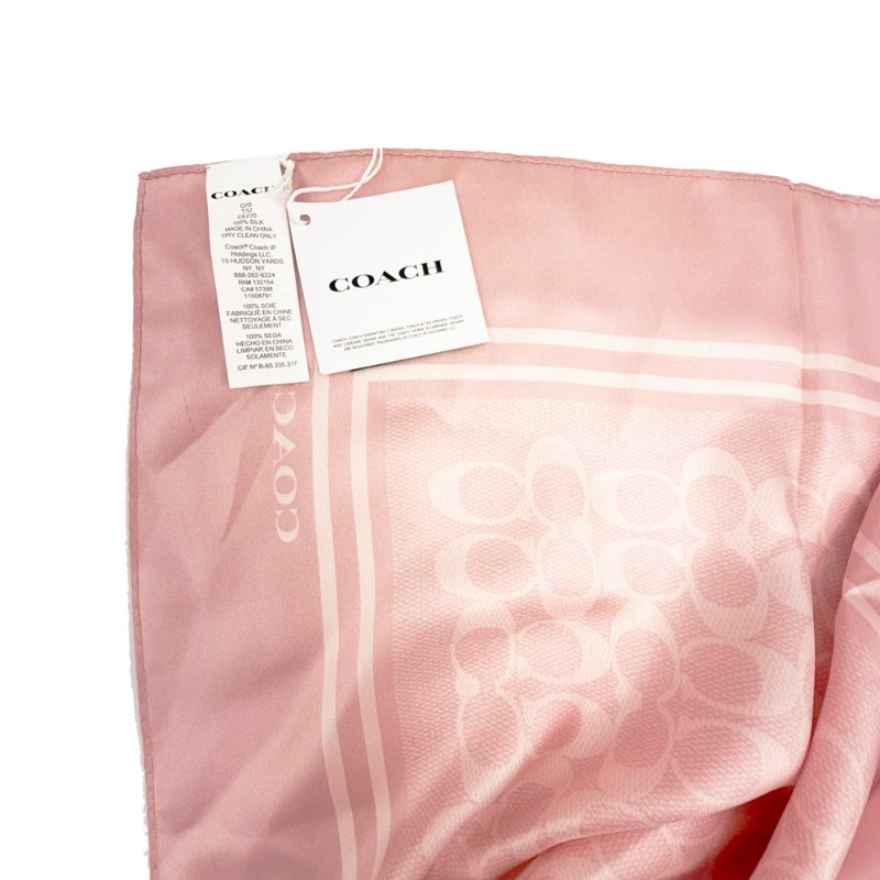 [全新]COACH C LOGO 100%蠶絲絲巾方巾頭巾領巾圍巾(粉)-3
