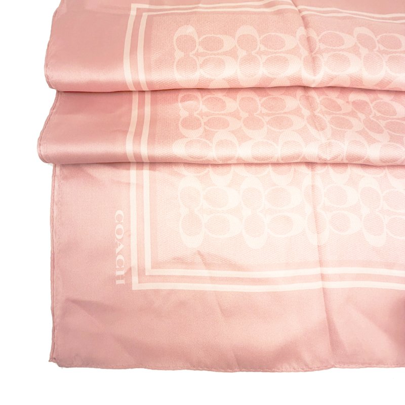 [全新]COACH C LOGO 100%蠶絲絲巾方巾頭巾領巾圍巾(粉)-4