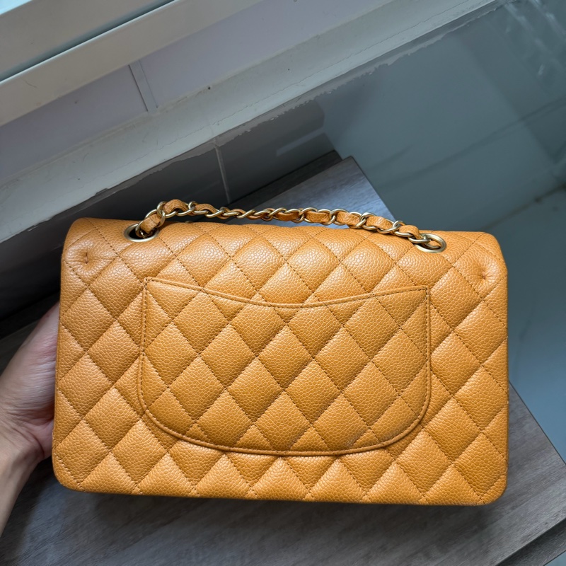 Chanel 香奈兒 Classic Flap Medium 荔枝皮 牛皮 金扣 焦糖色 深米色 中號-5