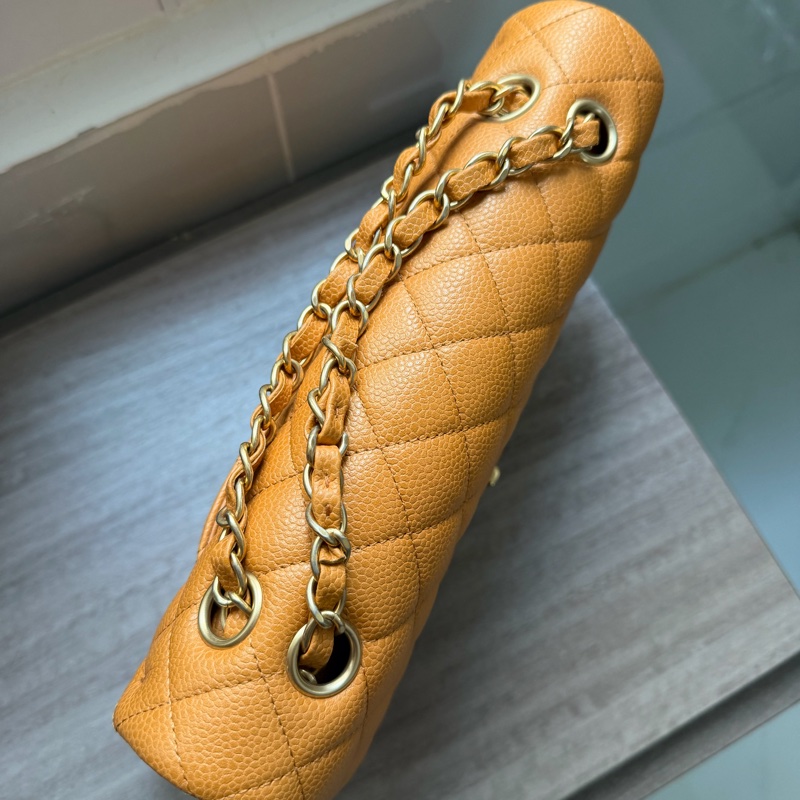 Chanel 香奈兒 Classic Flap Medium 荔枝皮 牛皮 金扣 焦糖色 深米色 中號-6