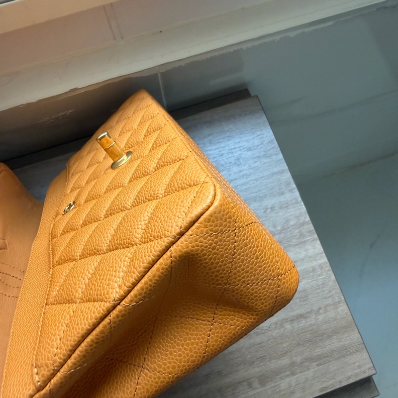 Chanel 香奈兒 Classic Flap Medium 荔枝皮 牛皮 金扣 焦糖色 深米色 中號-11
