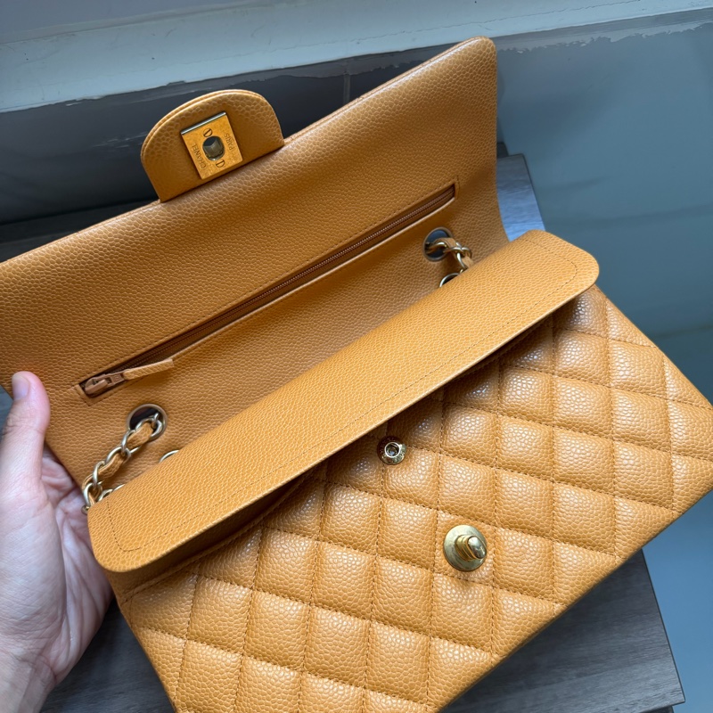 Chanel 香奈兒 Classic Flap Medium 荔枝皮 牛皮 金扣 焦糖色 深米色 中號-12